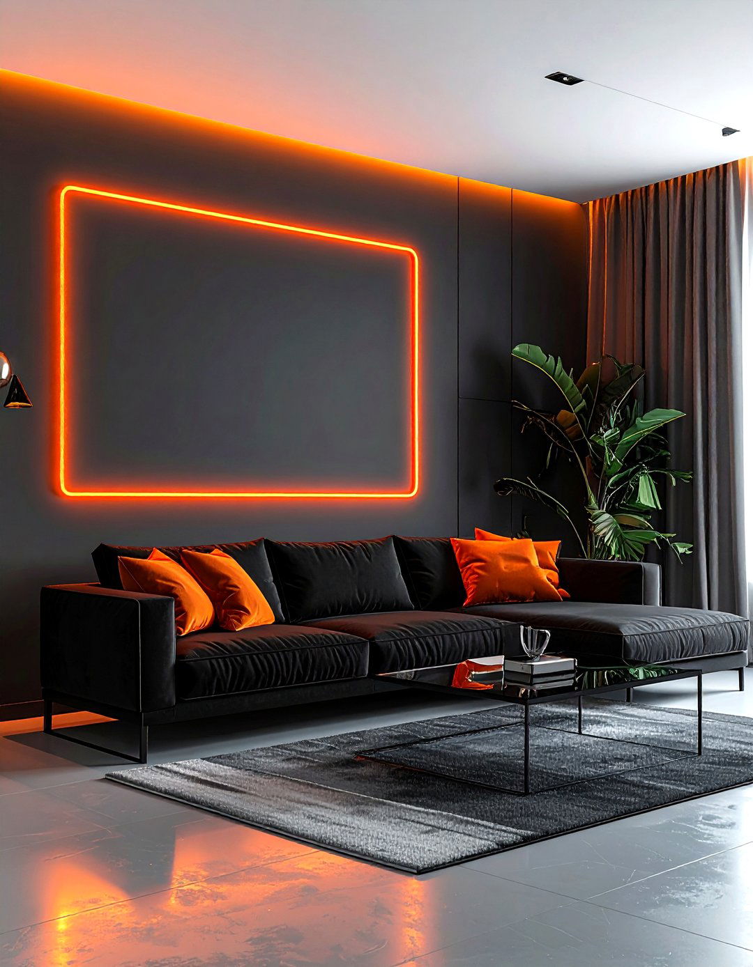 Orange neon light decor - 30 orange living room decor ideas