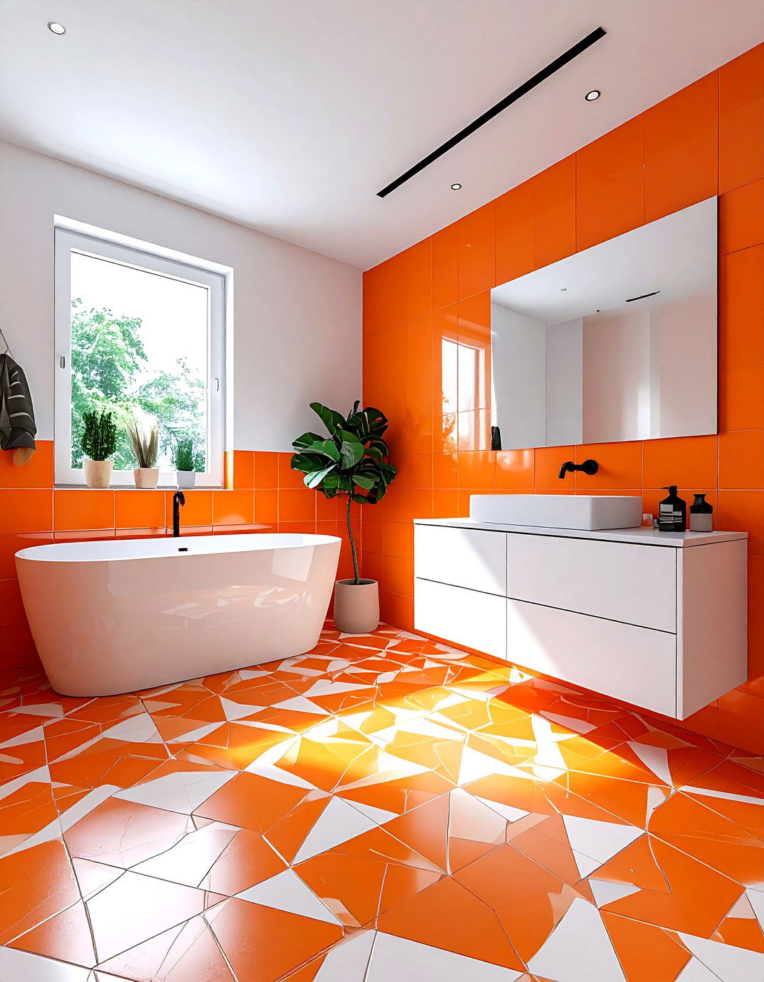 Orange patterned tile bathroom - 30 bright orange bathroom ideas