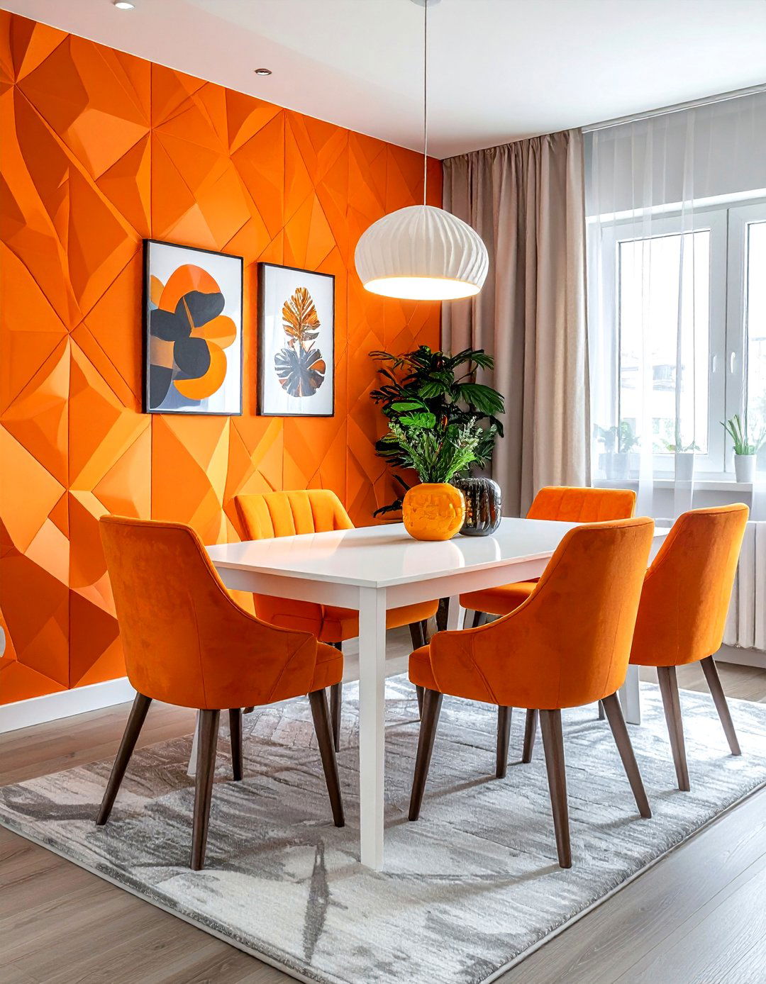 Orange patterned wallpaper - 30 orange dining room decor ideas