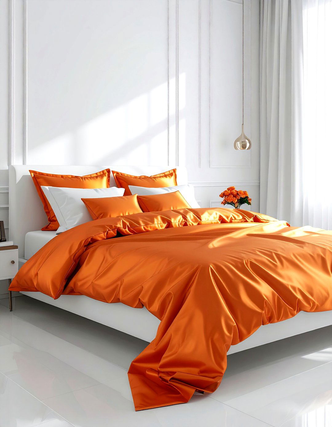 Orange silk bedding bedroom - 30 orange and white bedroom ideas
