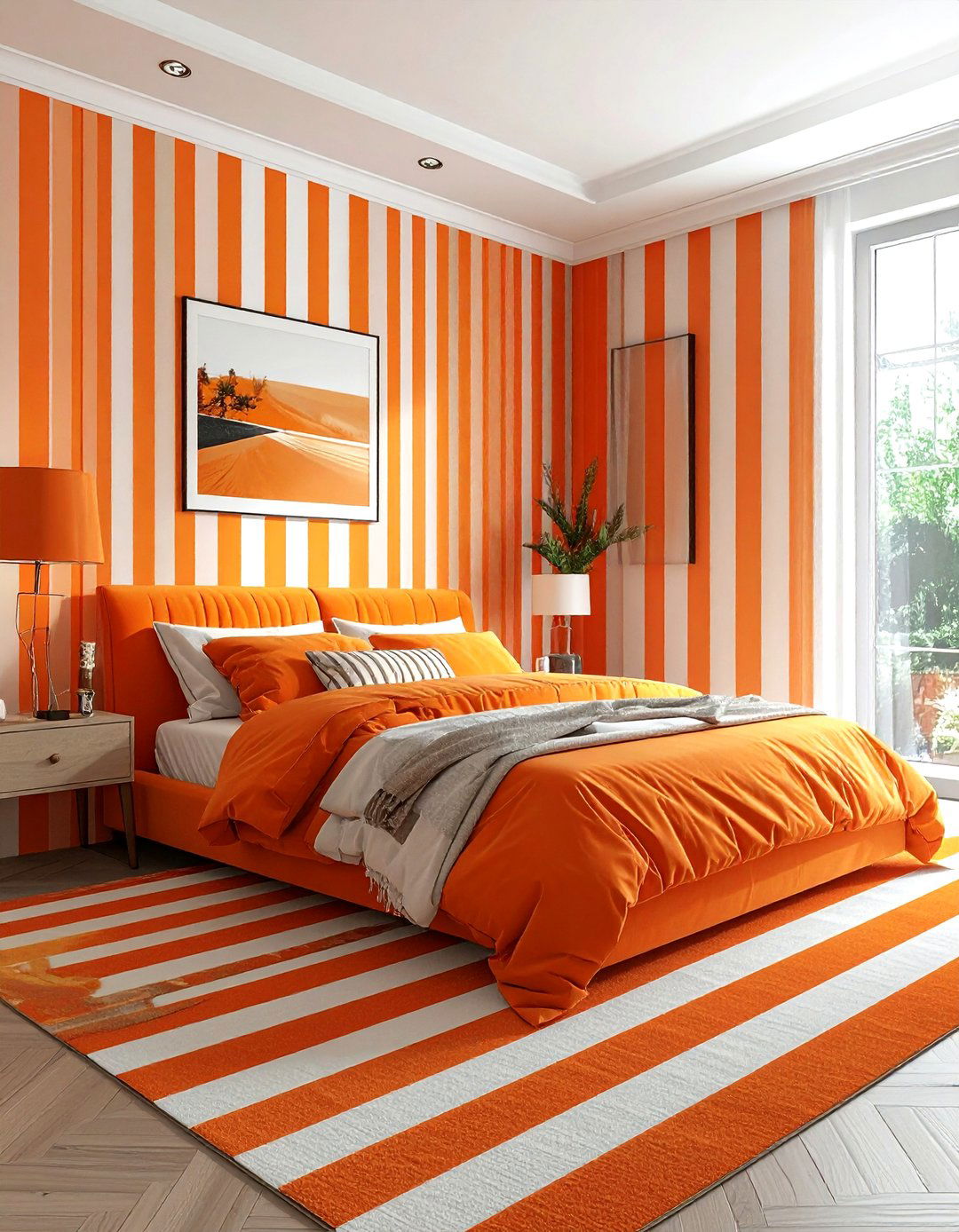 Orange striped bedroom - 30 bright orange bedroom ideas