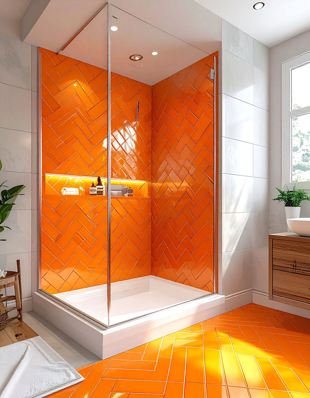 Orange subway tile bathroom - 30 orange bathroom decor ideas
