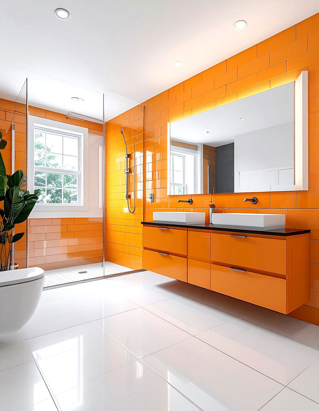 Orange subway tile bathroom - 30 bright orange bathroom ideas