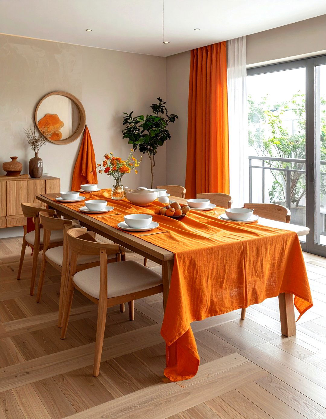 Orange table runner - 30 orange dining room decor ideas