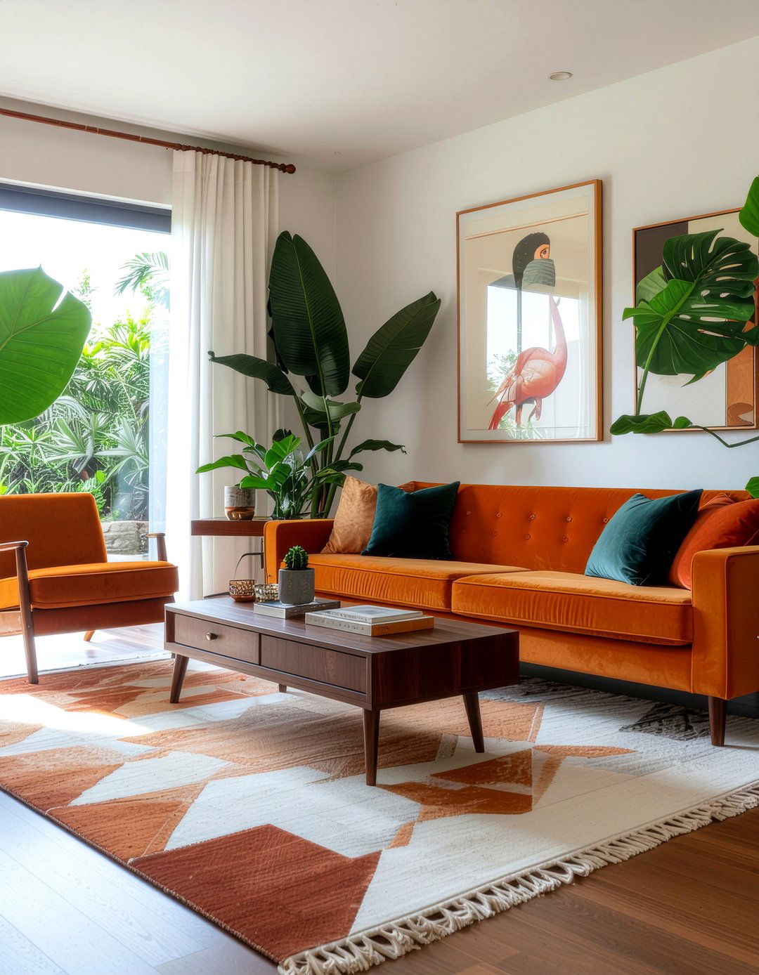 Orange velvet furniture - 30 velvet living room ideas