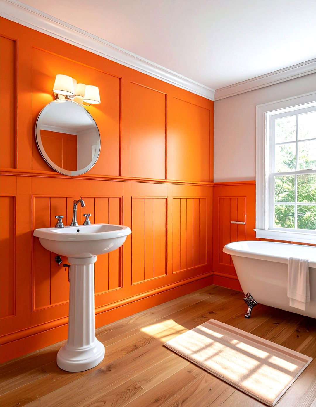 Orange wainscoting bathroom - 30 bright orange bathroom ideas