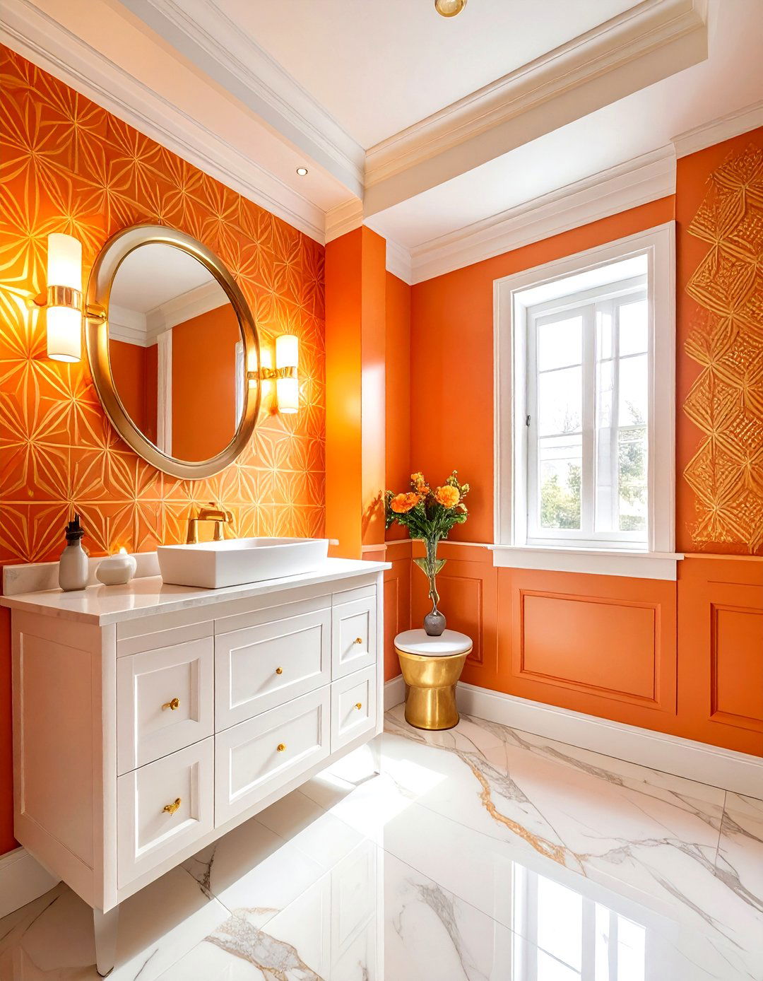 Orange wallpaper bathroom - 30 bright orange bathroom ideas