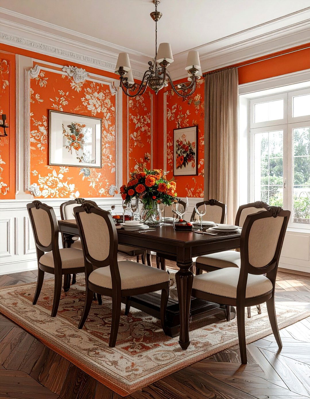 Orange wallpaper - 30 bright orange dining room ideas