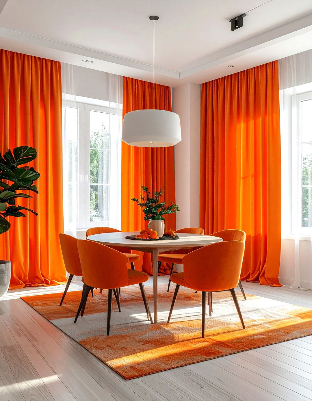 Orange window treatments - 30 orange dining room decor ideas