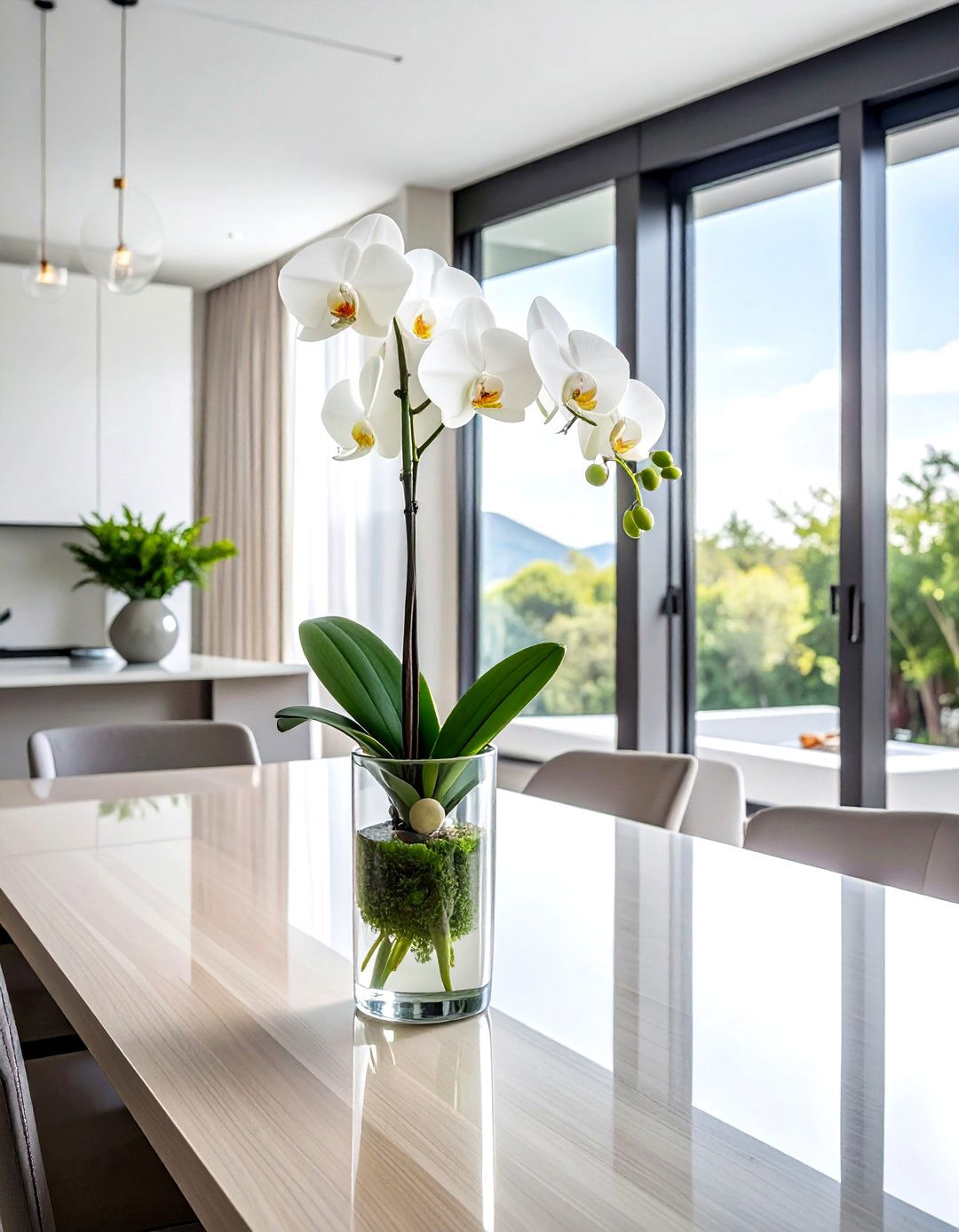 Orchid In Tall Glass Pot - 30 tall centerpiece dining ideas