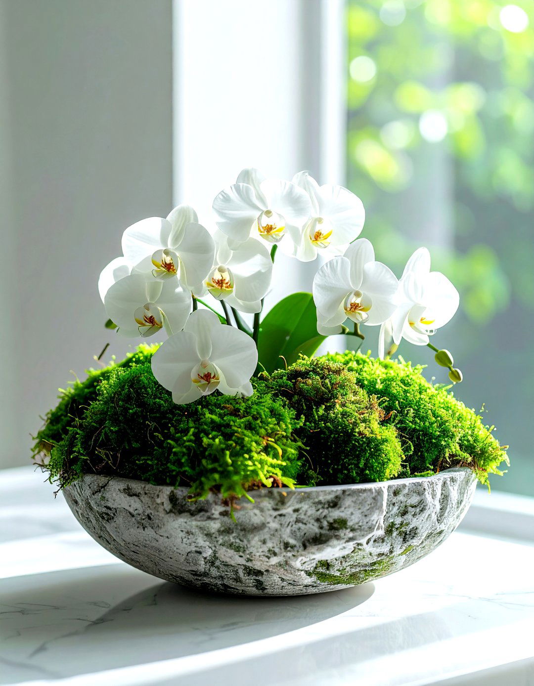 Orchid and moss arrangement - 30 orchid decor ideas