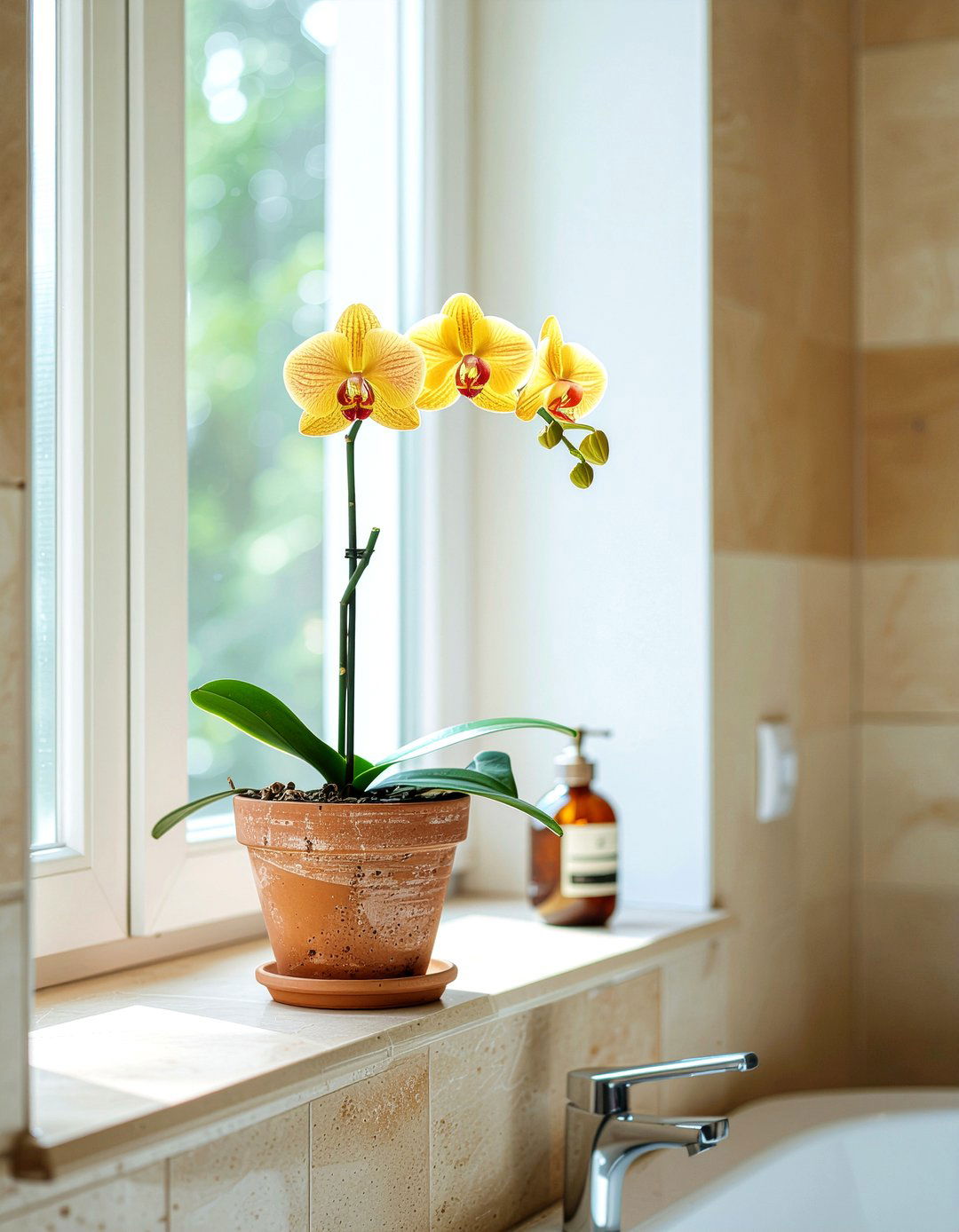 Orchid on bathroom windowsill - 30 bathroom orchid ideas