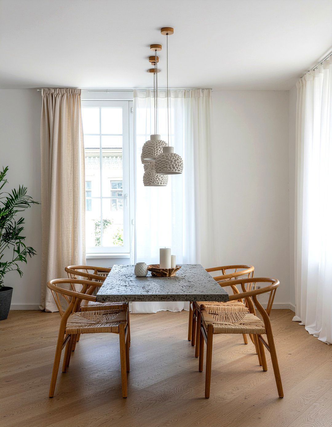 Organic Shape Ceramic Pendants - 30 multiple pendant dining room ideas