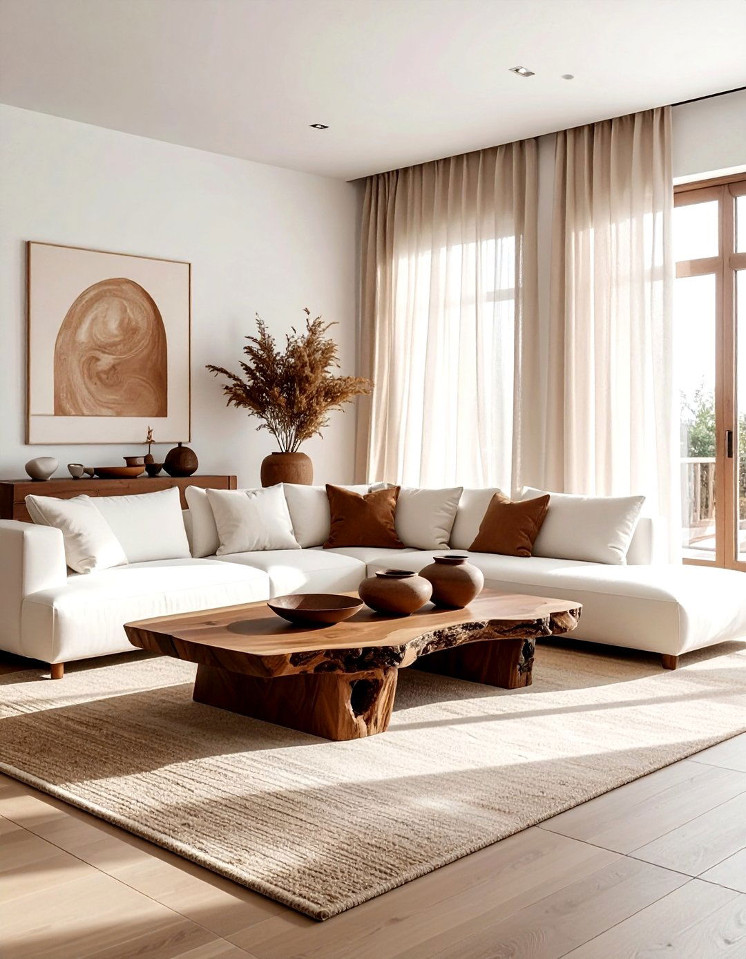 Organic modern brown living room - 30 brown and white living room ideas