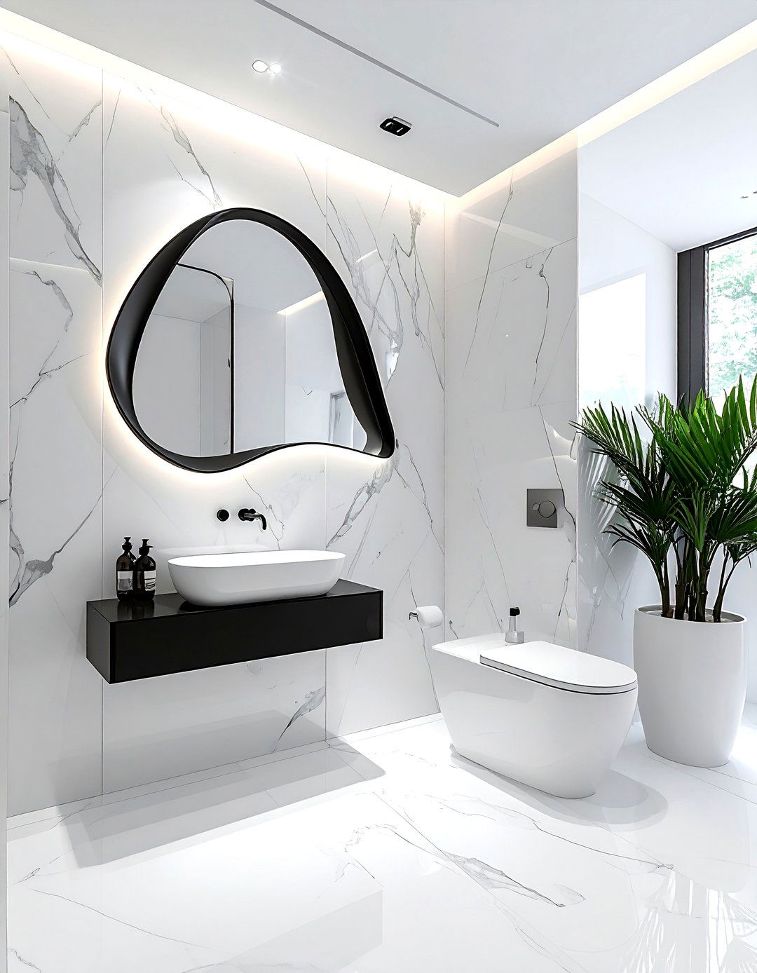 Organic shape wall mirror - 30 water closet ideas