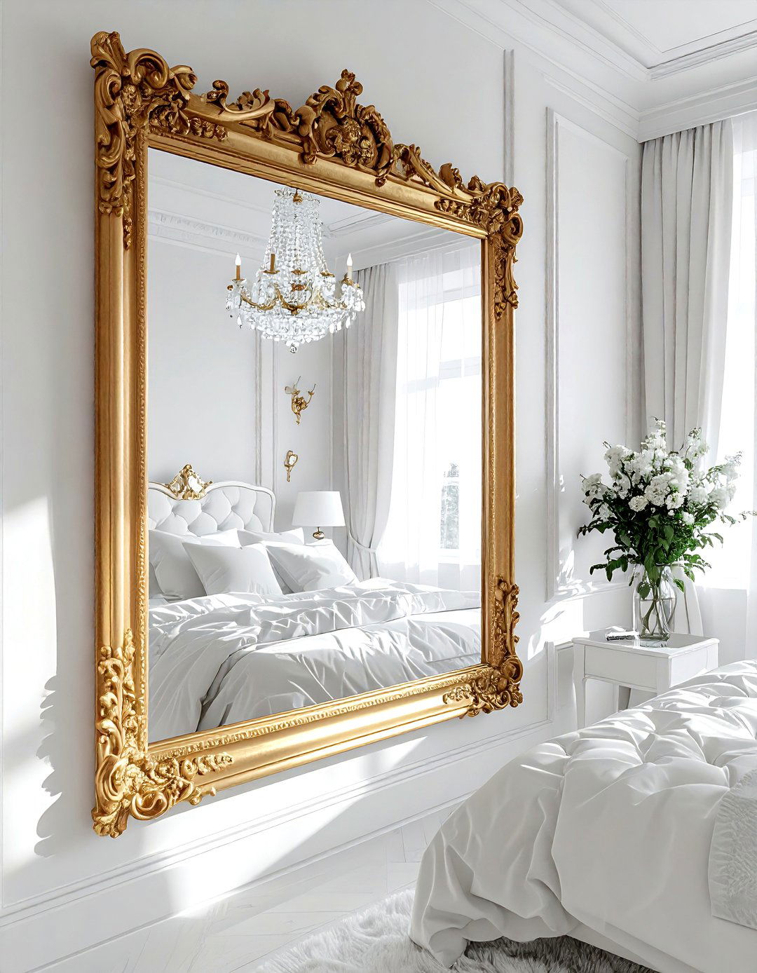 Ornate Gold Wall Mirror - 30 shabby chic bedroom ideas