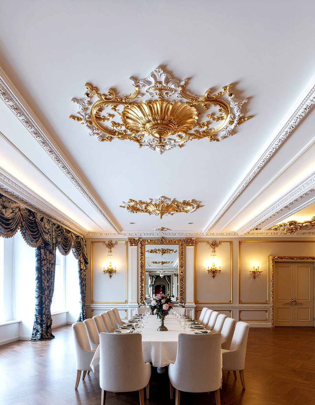 Ornate gold leaf cornice - 30 dining room cornice ideas