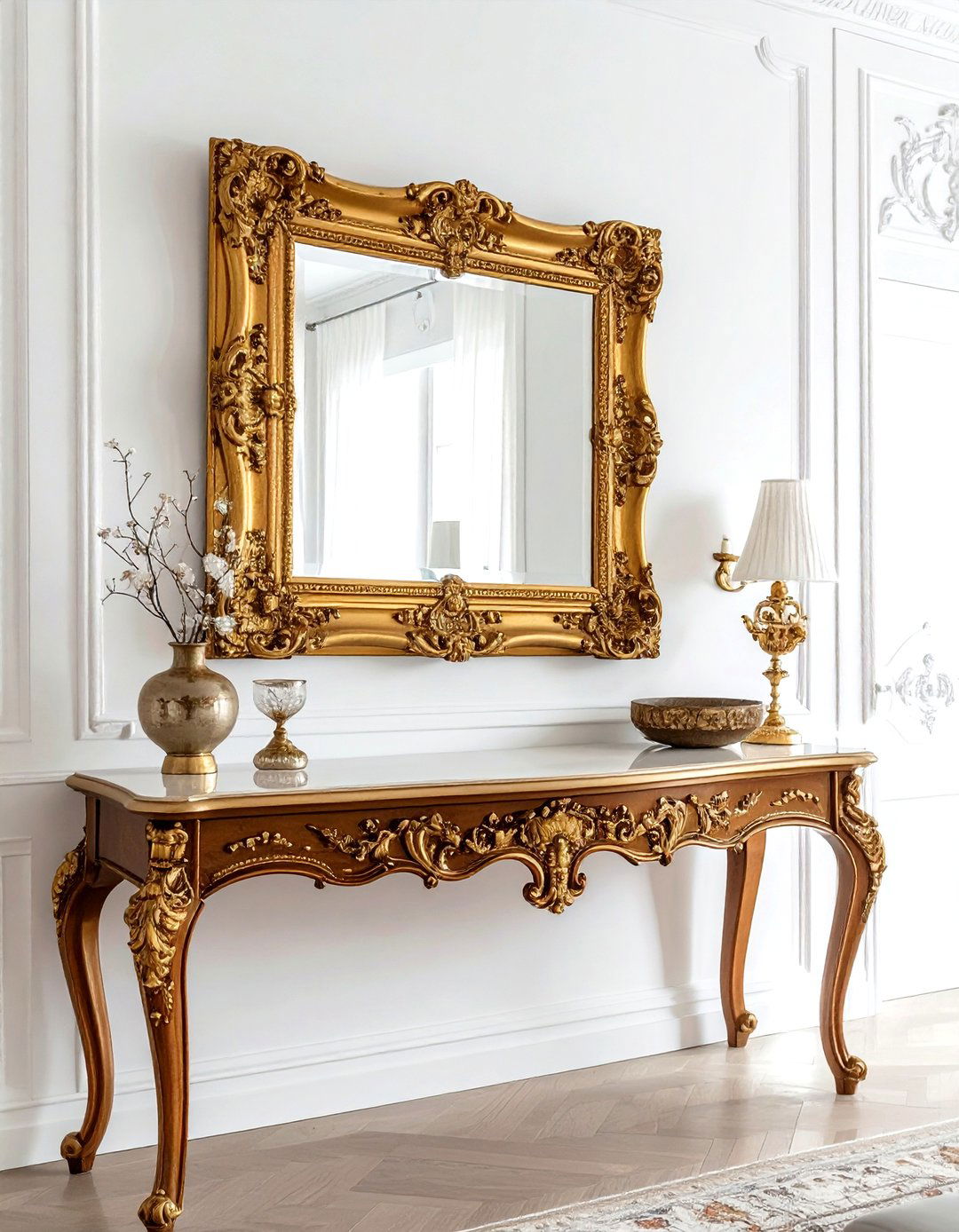 Ornate gold mirror dining room - 30 vintage dining room ideas