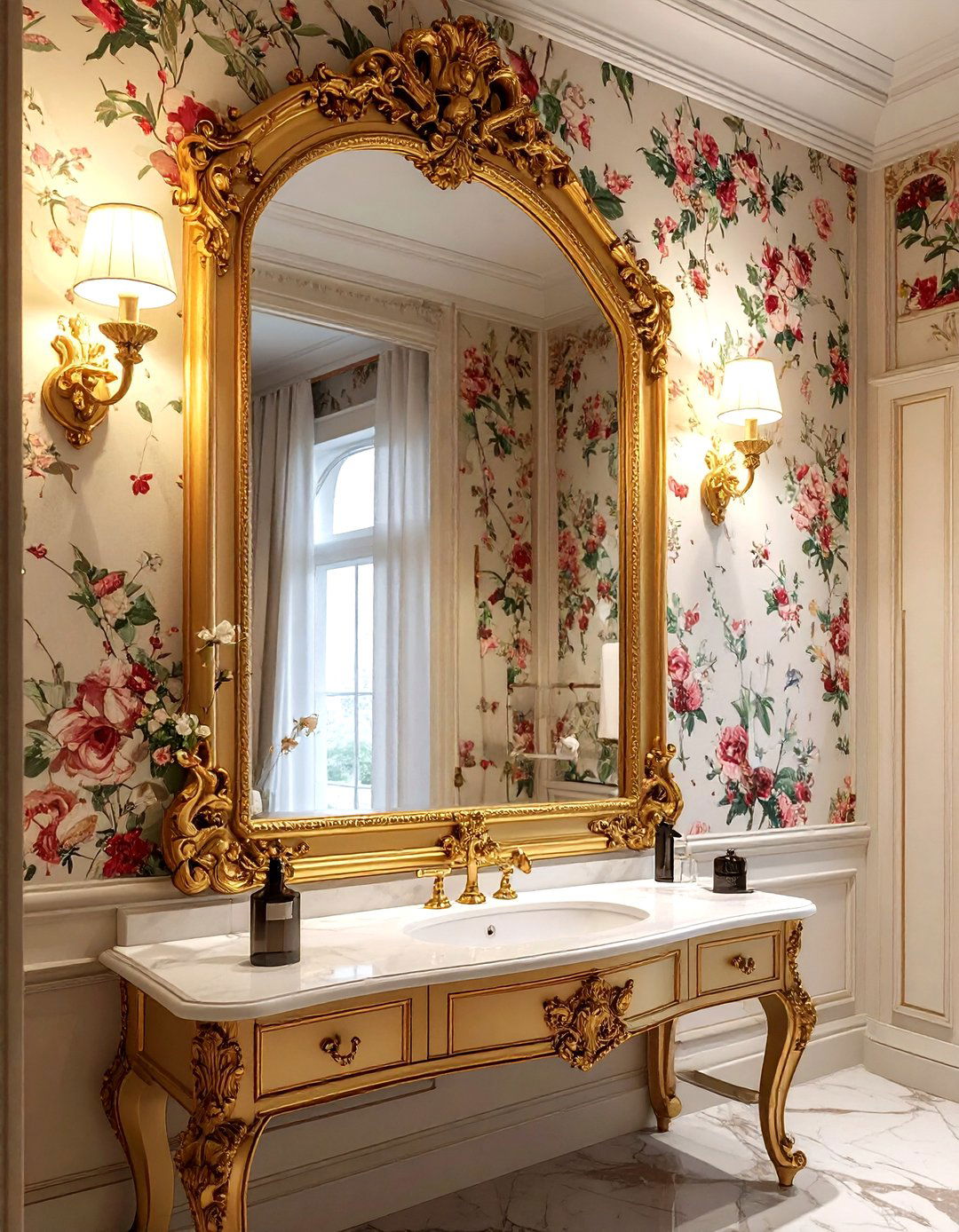 Ornate mirror - 30 English bathroom ideas