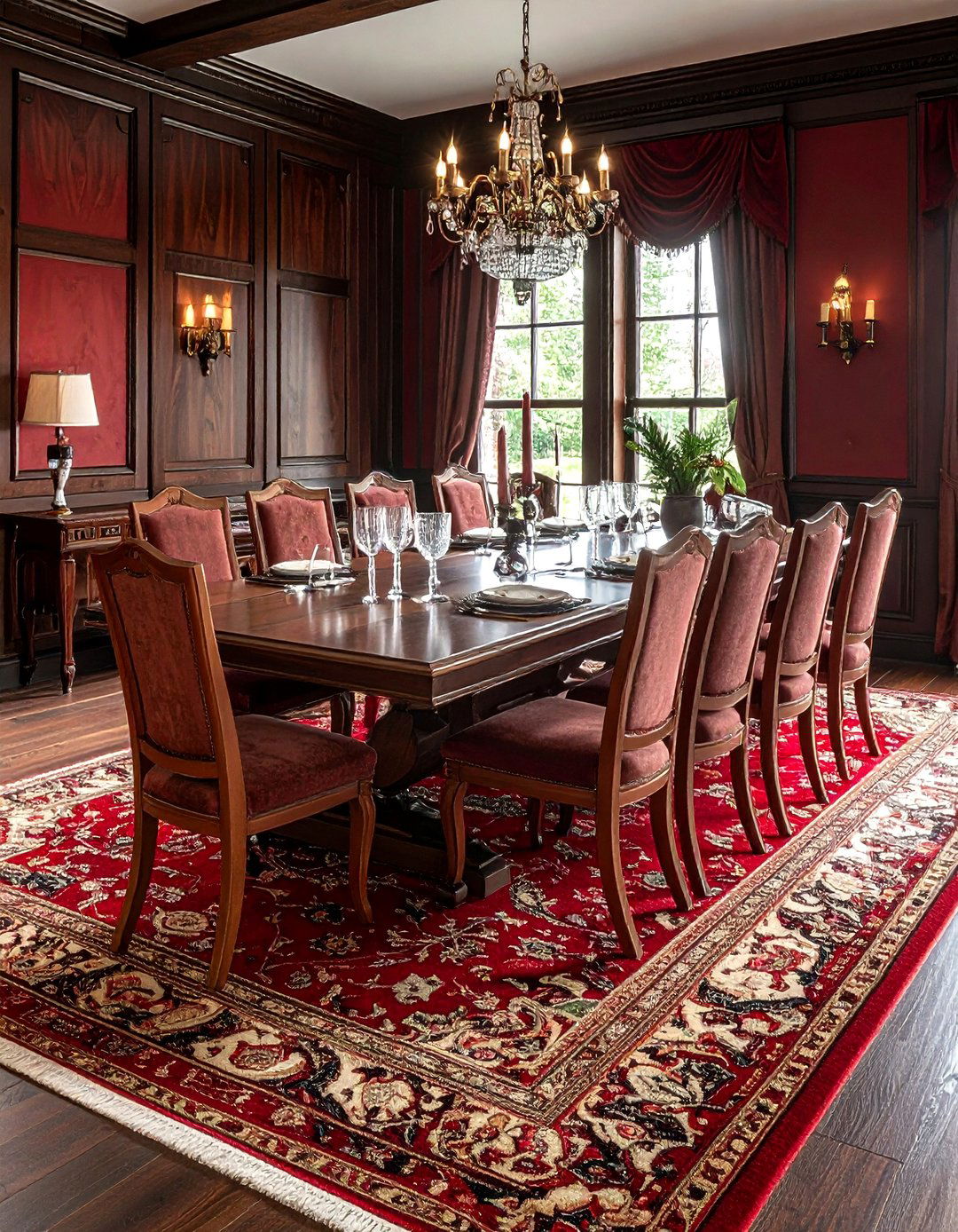 Ornate oriental rug - 30 Tudor dining room ideas