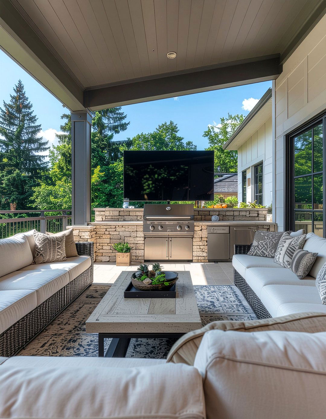 Outdoor Kitchen With TV - 30 covered outdoor kitchen ideas