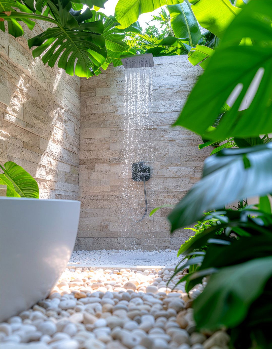 Outdoor Shower With Tropical Plants - 30 resort bathroom ideas