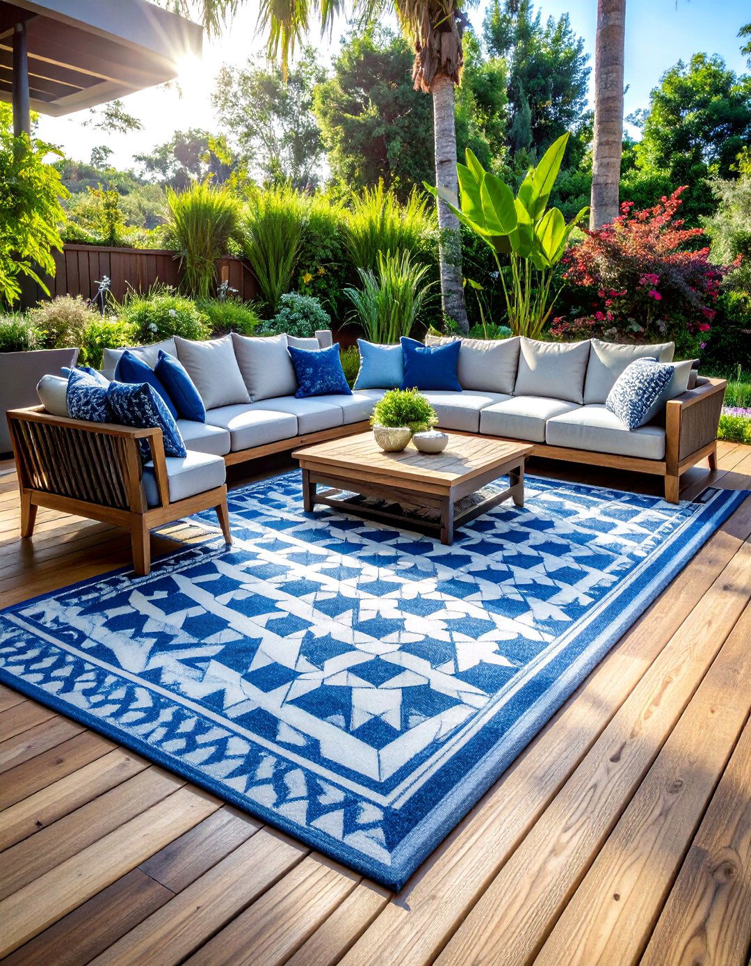 Outdoor area rug - 30 garden decor ideas