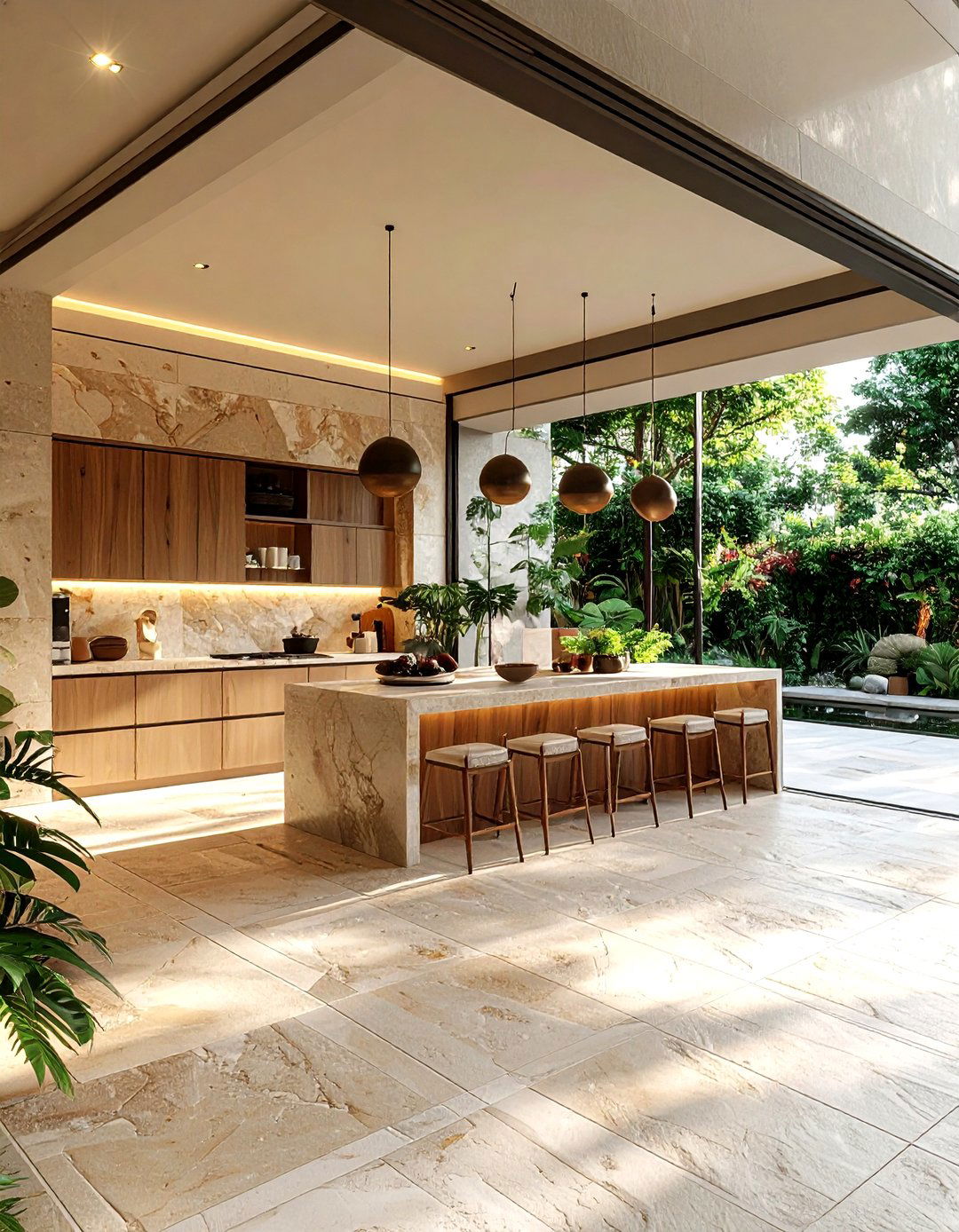 Outdoor indoor stone kitchen - 30 natural stone floor kitchen ideas