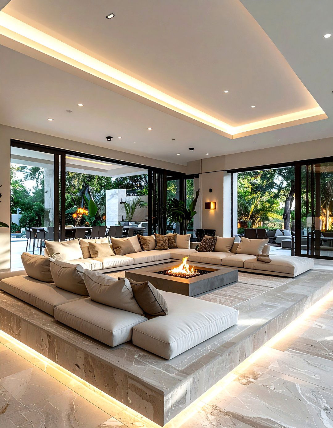 Outdoor indoor sunken living room - 30 living room sunken seating ideas