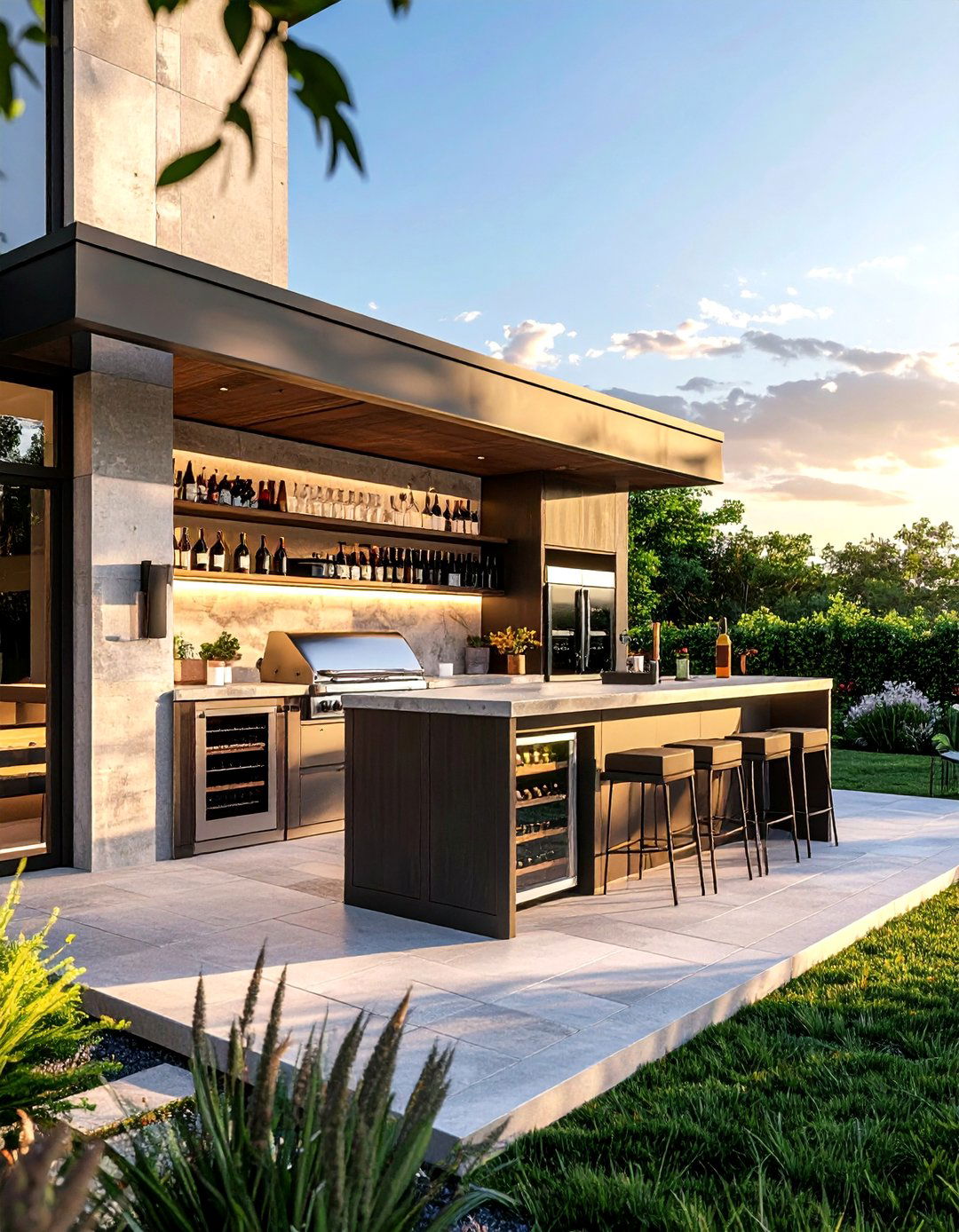 Outdoor kitchen with beverage station - 30 summer kitchen ideas