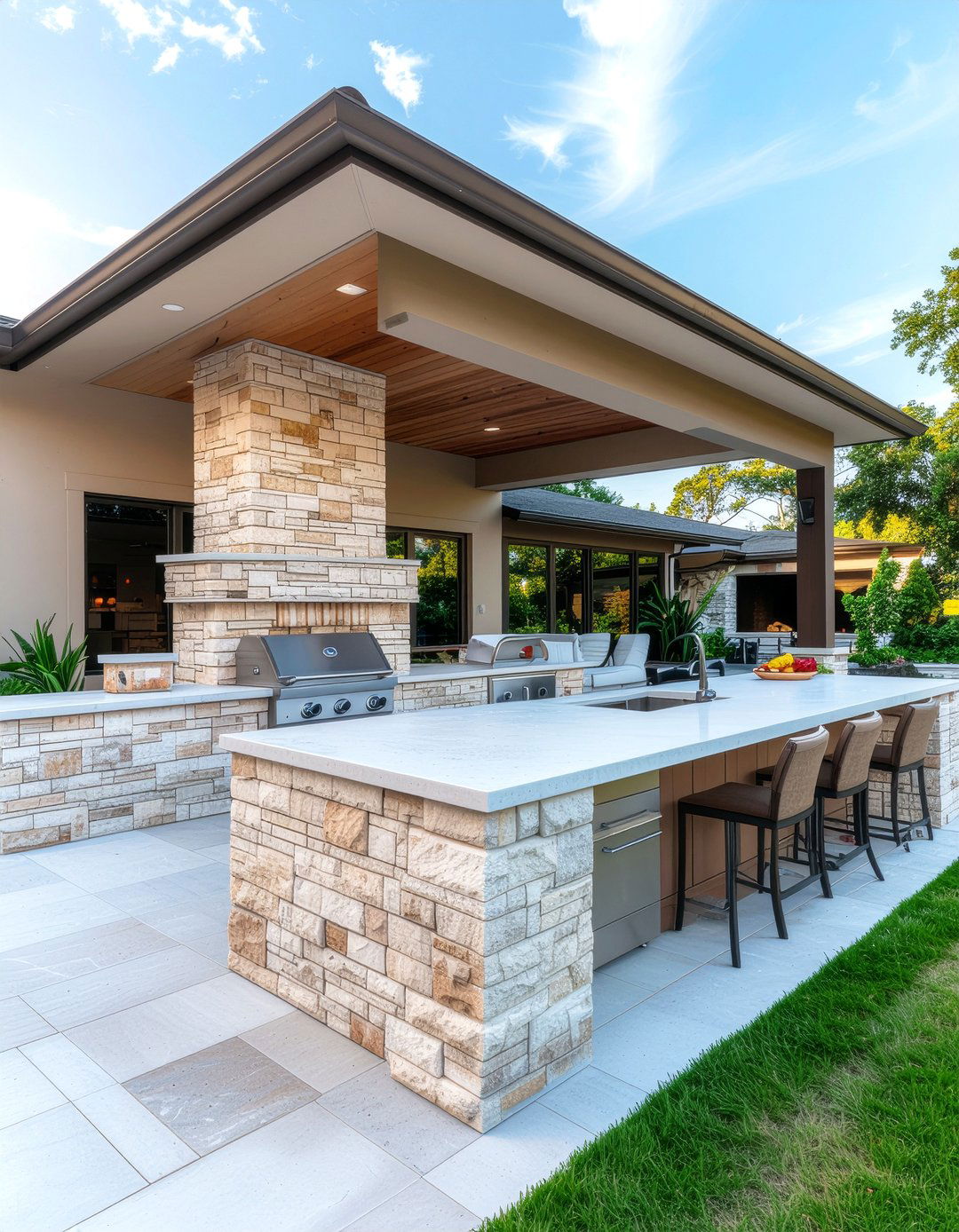 Outdoor kitchen with built in stone grill - 30 architect designed kitchen ideas