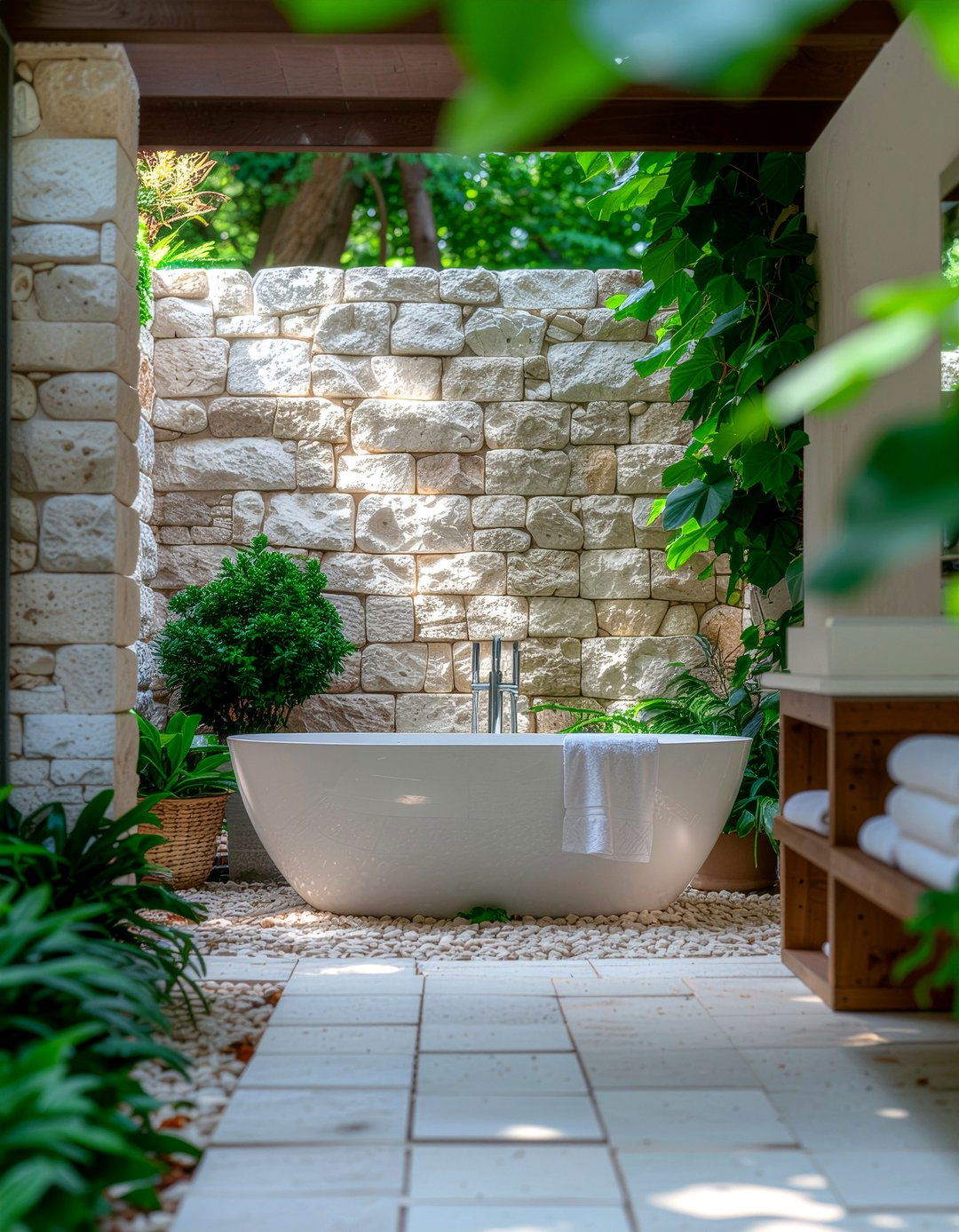 Outdoor limestone bathroom - 30 limestone tile bathroom ideas