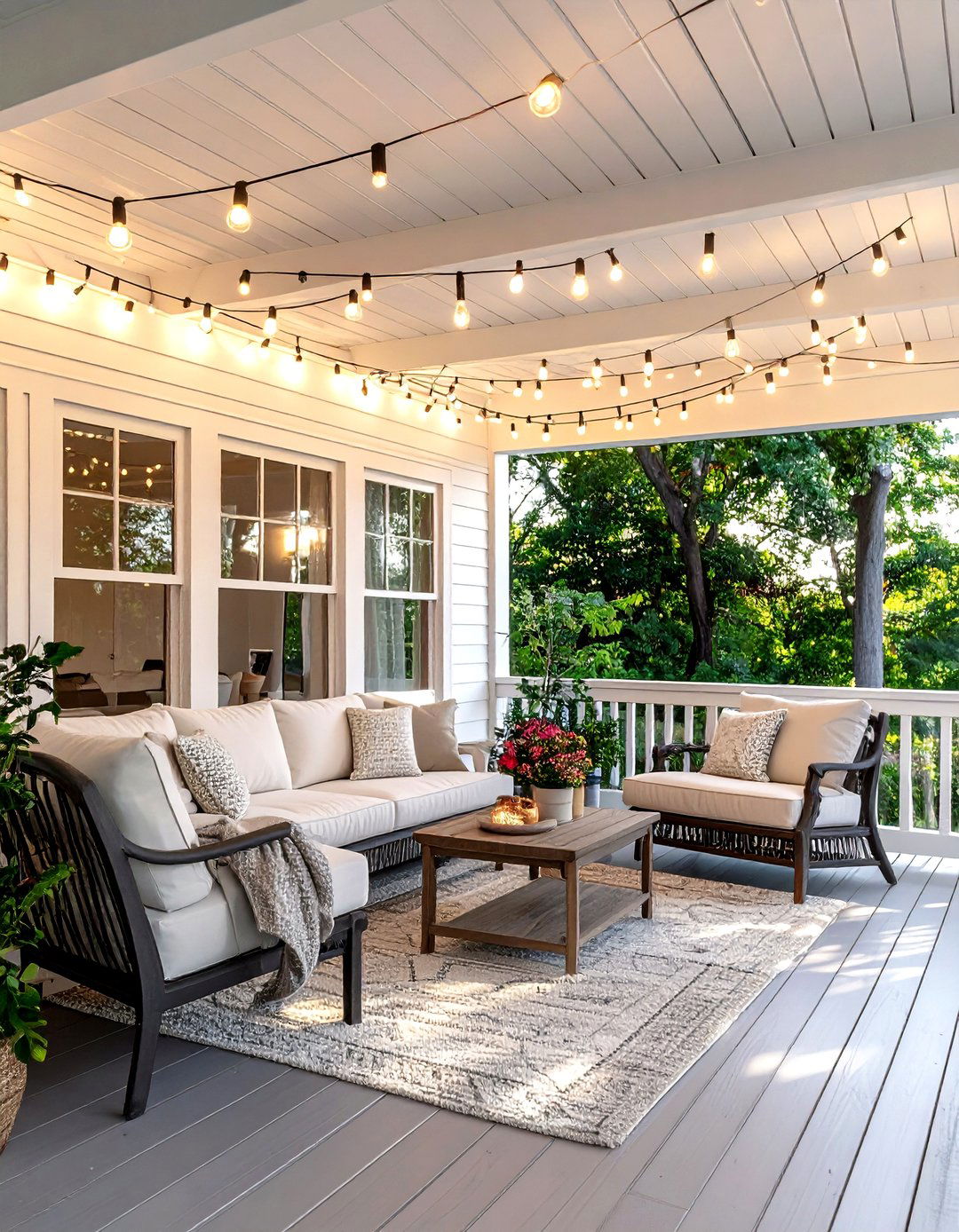 Outdoor string lights - 30 screened porch decor ideas