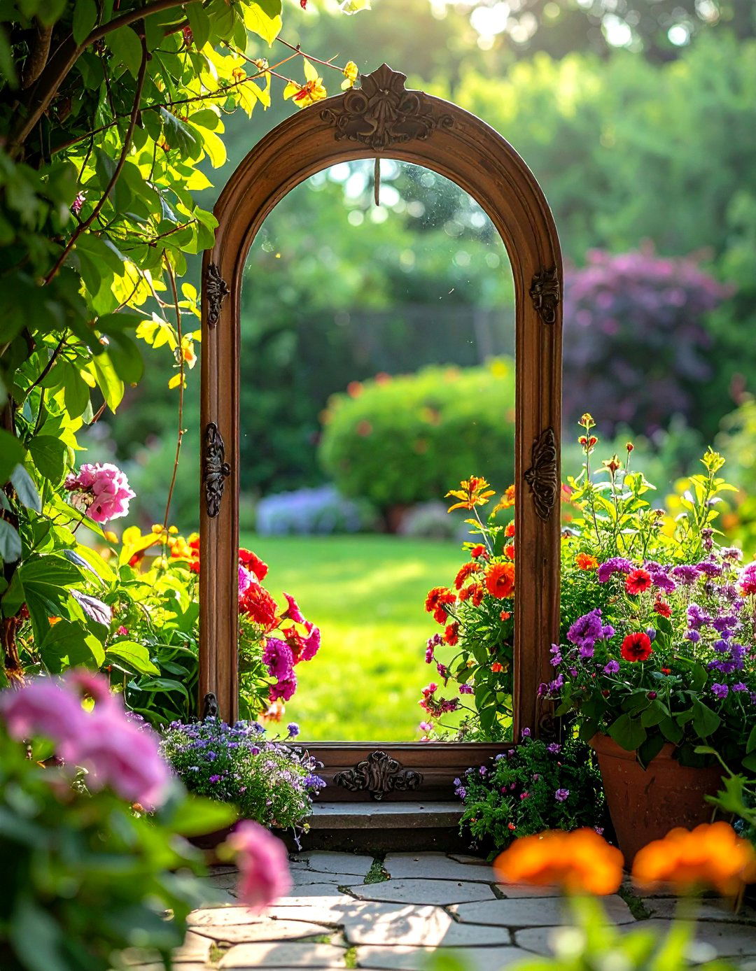 Outdoor wall mirror - 30 garden decor ideas