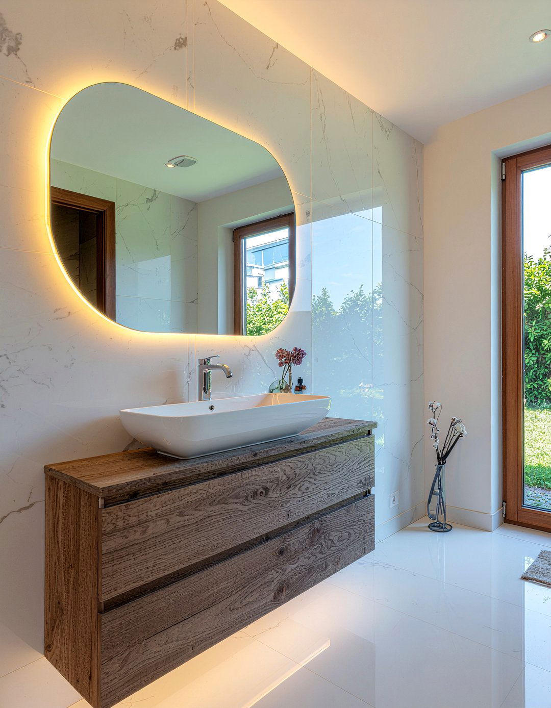Oval Backlit Mirror - 30 lighted mirror bathroom ideas