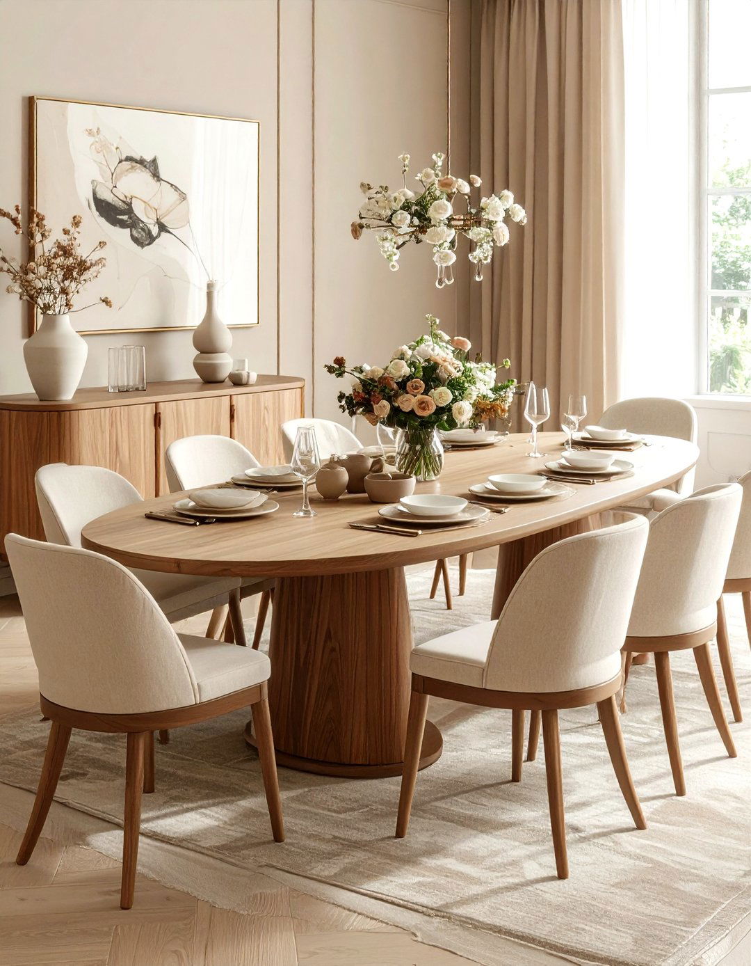 Oval Beige Dining Space - 30 beige dining room furniture ideas