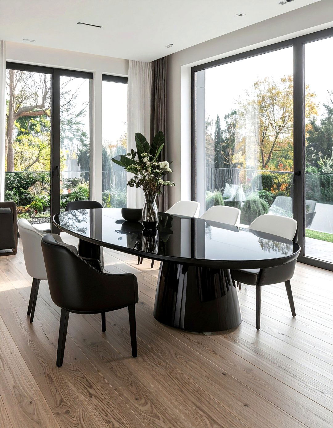 Oval black dining table - 30 black dining room furniture ideas