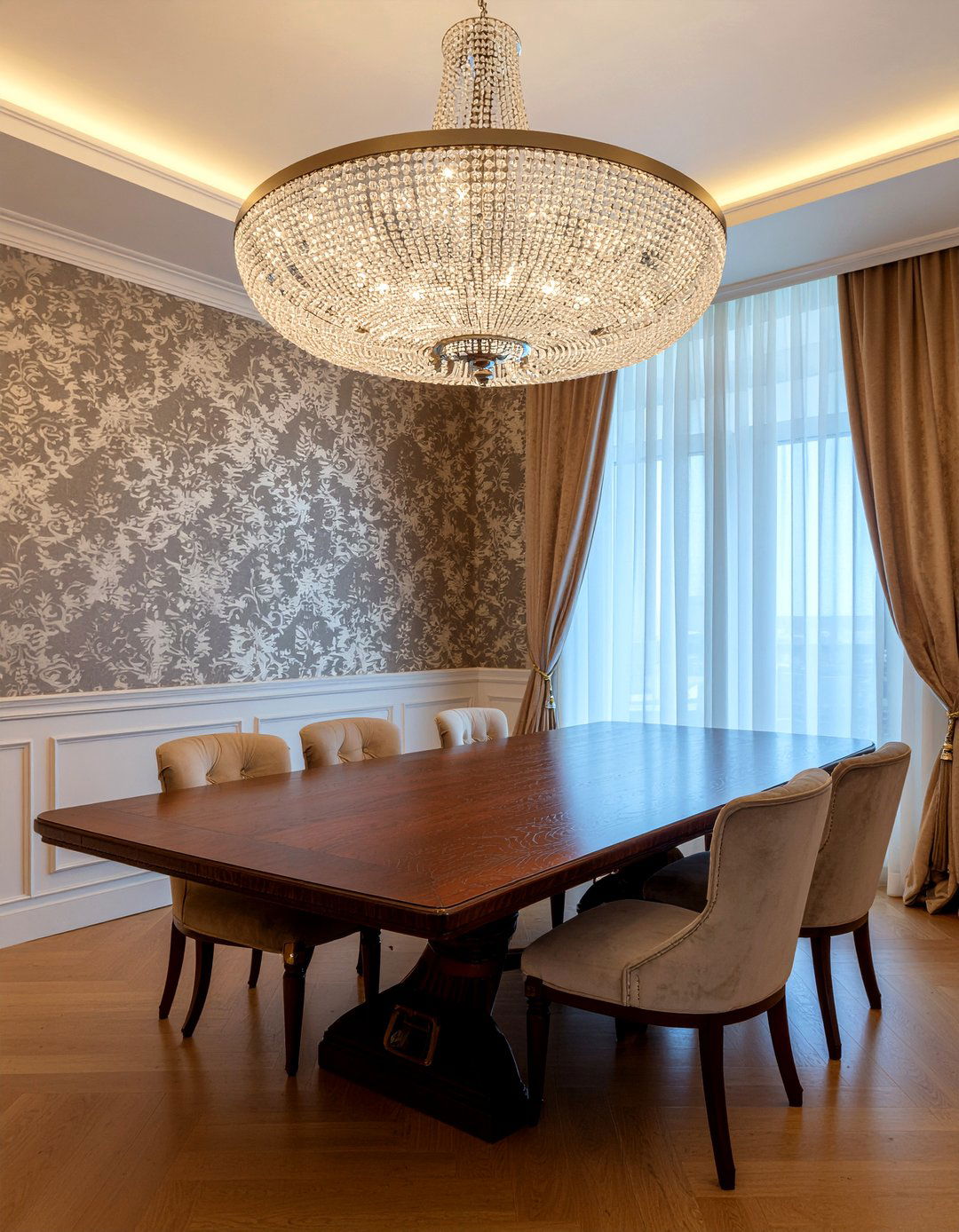 Oversized Crystal Chandelier - 30 maximalist dining room ideas