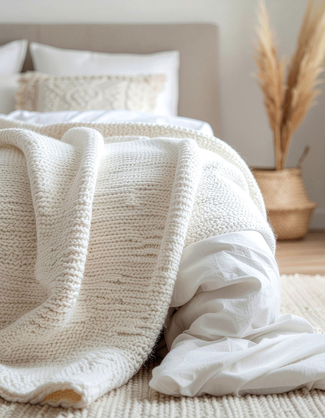 Oversized Knit Blanket - 30 scandinavian bedroom ideas