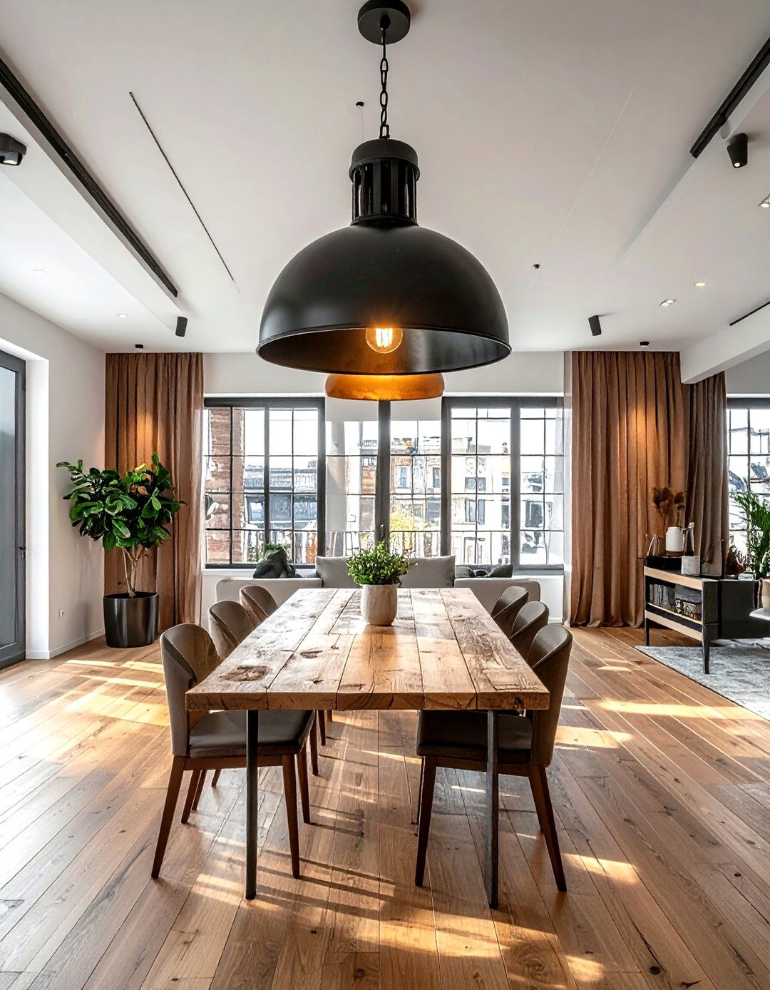 Oversized Pendant Light - 30 loft living room ideas