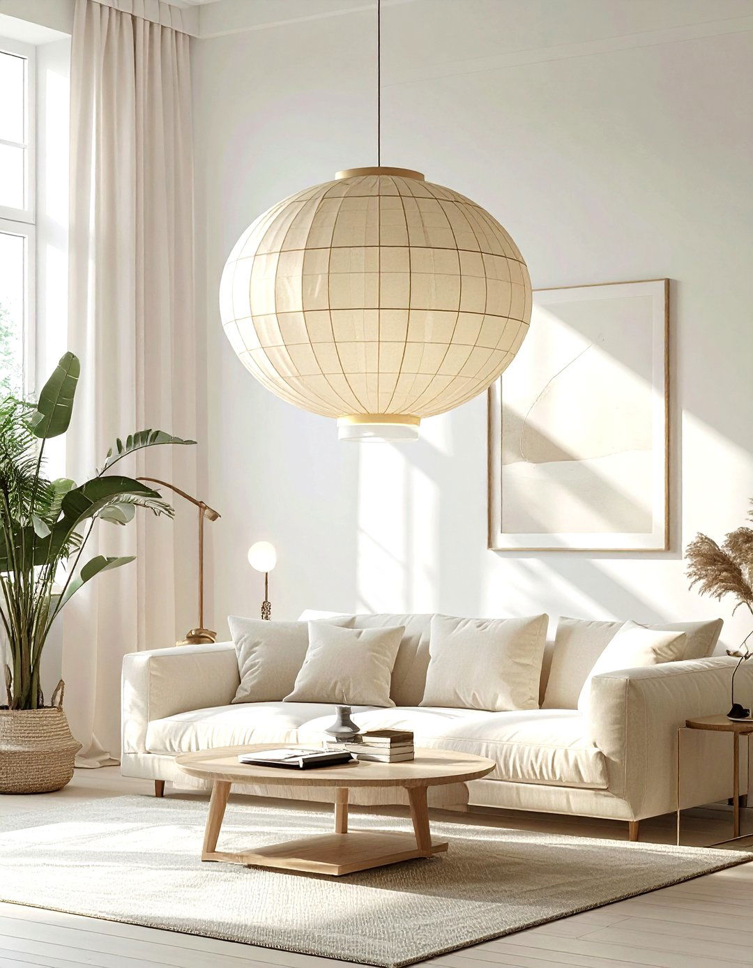 Oversized Pendant Living Room - 30 minimalist cream living room ideas