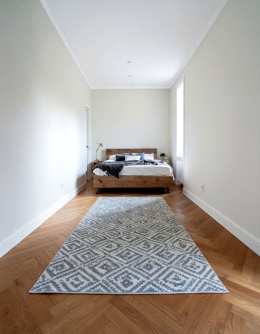 Oversized Rectangle Rug - 30 narrow bedroom ideas