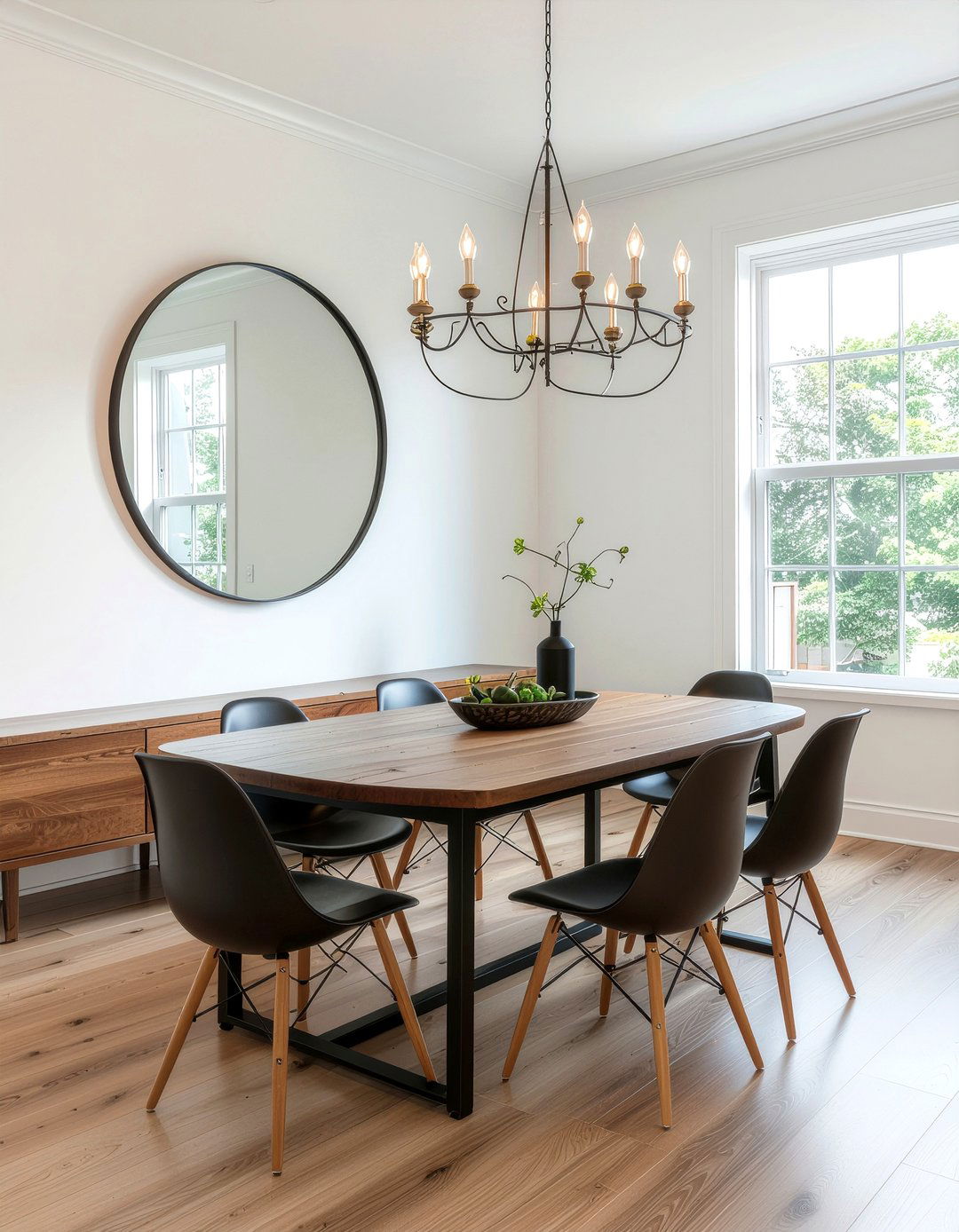 Oversized Round Wall Mirror - 30 rustic chic dining room ideas