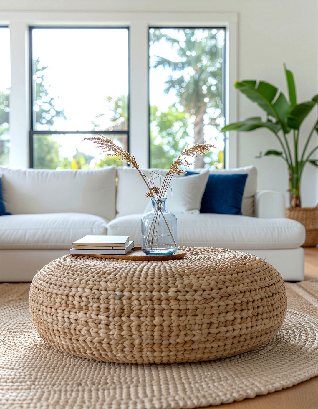 Oversized Round Woven Ottoman - 30 living room woven ottoman ideas