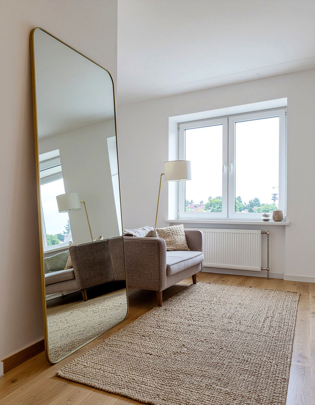 Oversized floor mirror - 30 cashmere living room ideas