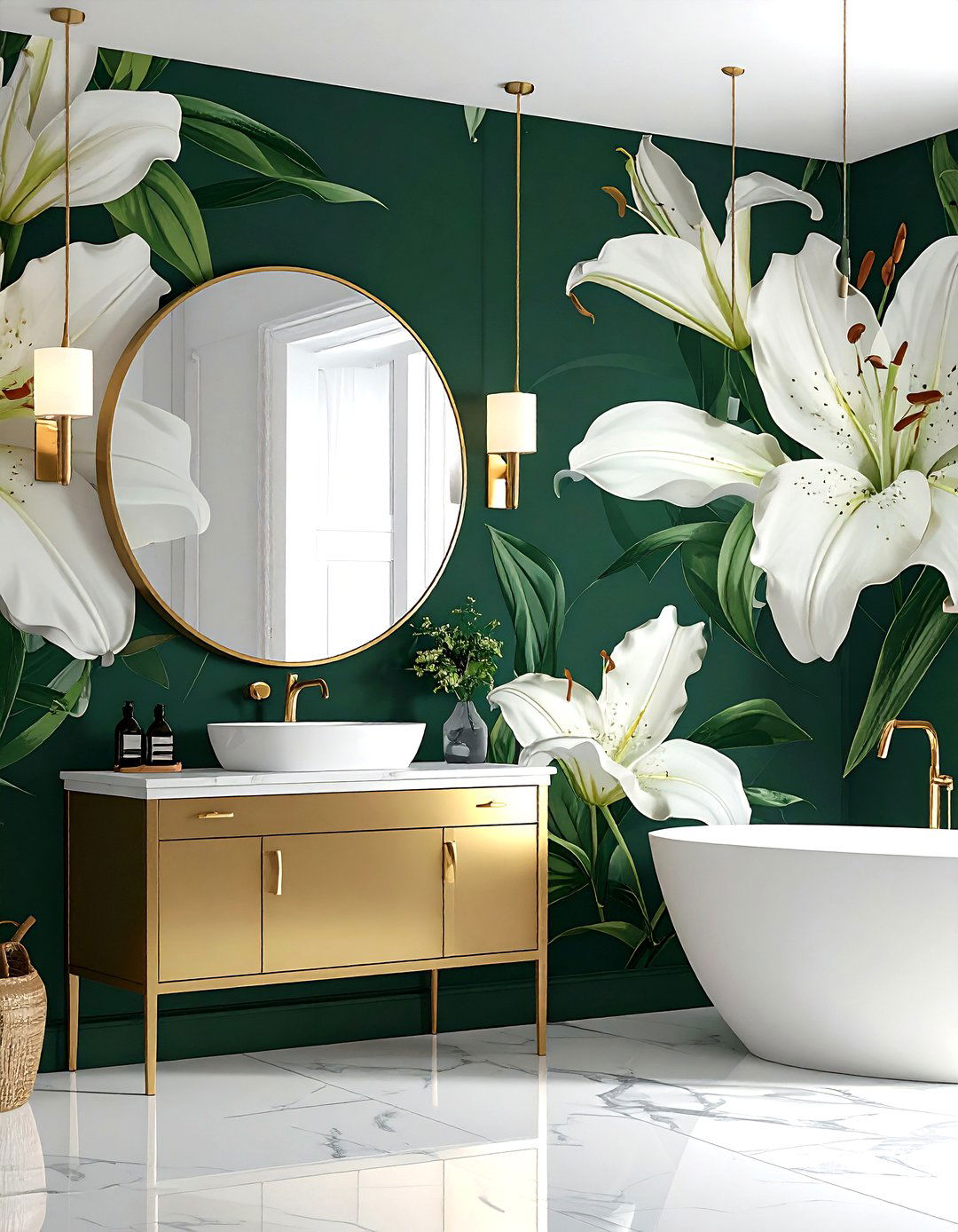 Oversized flower print wallpaper - 30 powder room wallpaper ideas