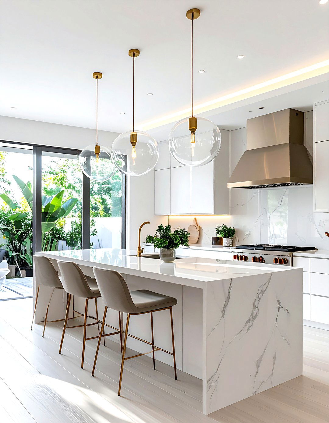 Oversized pendant lights - 30 white kitchen decor ideas