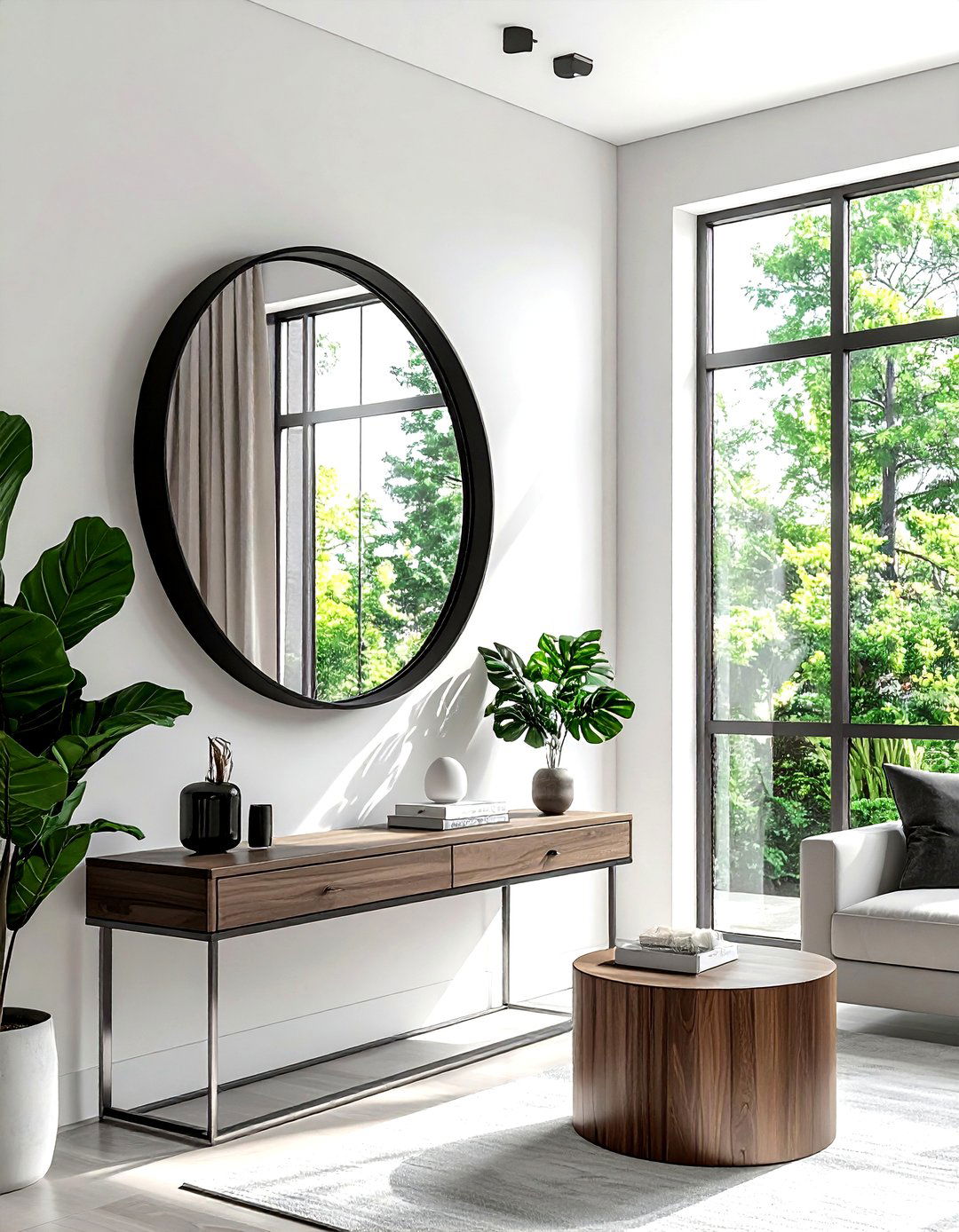 Oversized round mirror - 30 living room statement piece ideas