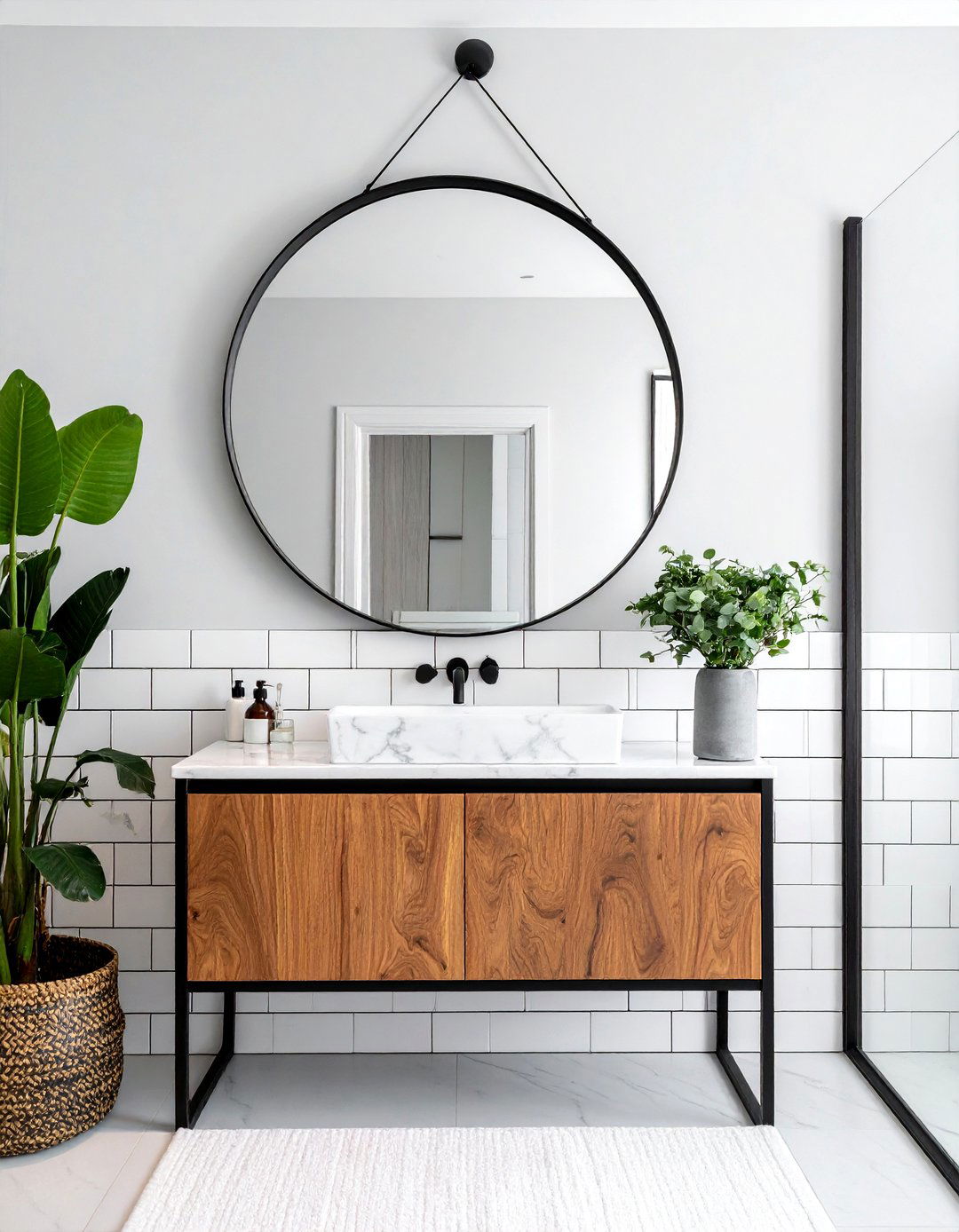 Oversized round mirror - 30 bathroom wall decor ideas