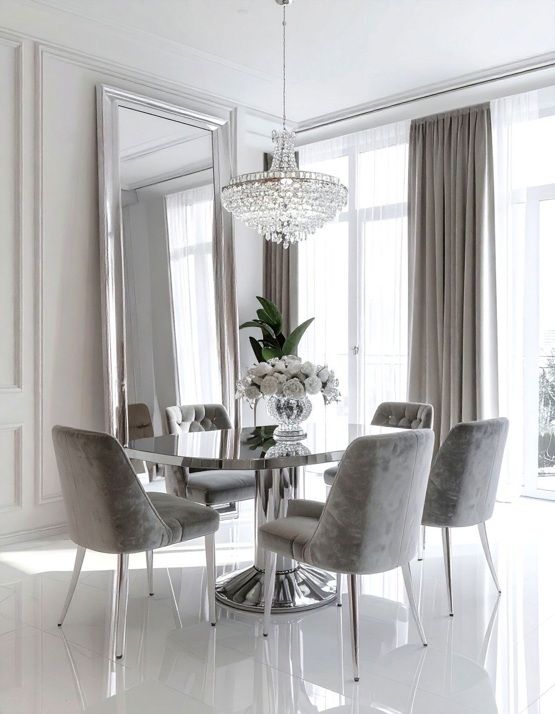 Oversized silver mirror - 30 floor mirror dining room ideas